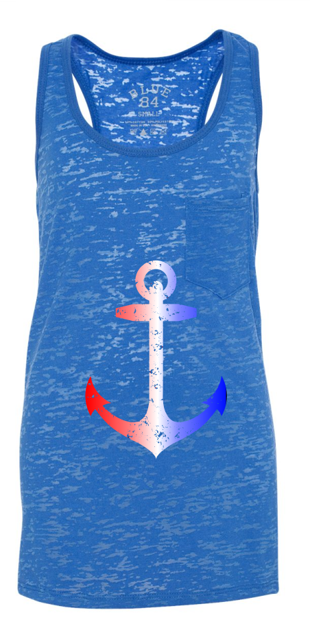 Anchor Tank top - Racerback - Royal Blue Burnout