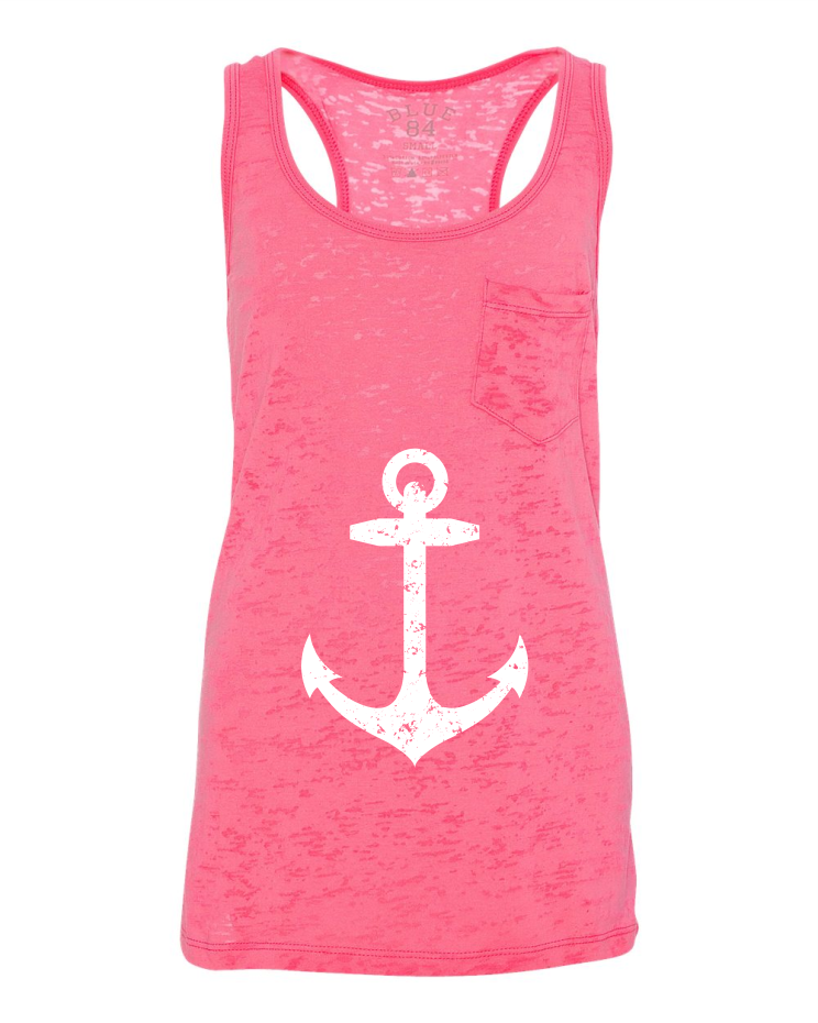 Anchor Tank top - Racerback - Hot Pink Burnout