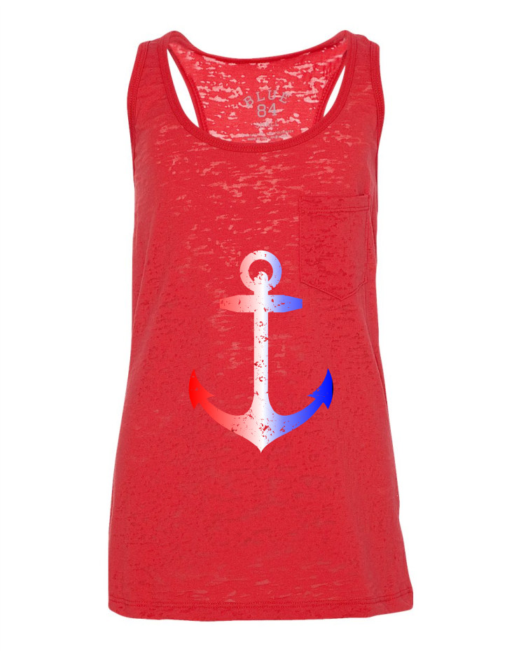 Anchor Tank top - Racerback - Red Burnout