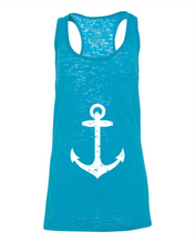 Load image into Gallery viewer, Anchor Tank top - Racerback - Aqua Burnout
