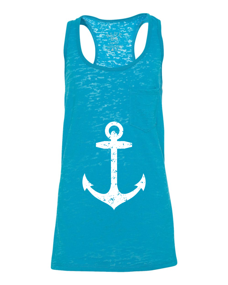 Anchor Tank top - Racerback - Aqua Burnout