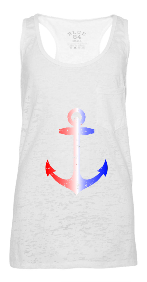 Anchor Tank top - Racerback - White Burnout